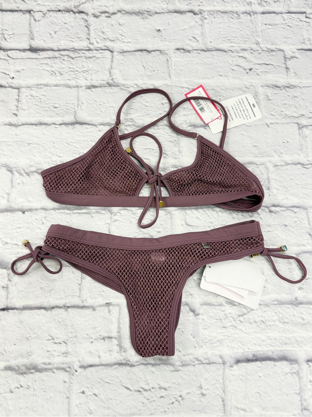 Wicked Weasel RARE Retired Dirty Mauve Crop Bikini‎ Top Cheeky Bottom NWT's Sz S